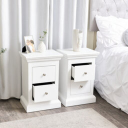 Melody Maison Pair Of White 2 Drawer Bedside Tables - Slimline Haxey White Range - thumbnail 4