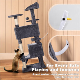 Yaheetech Dark Grey 137Cm Multilevel Cat Tree Tower With Scratching Posts And 2 Condos - thumbnail 9