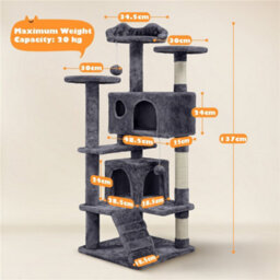 Yaheetech Dark Grey 137Cm Multilevel Cat Tree Tower With Scratching Posts And 2 Condos - thumbnail 3