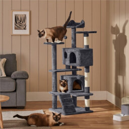 Yaheetech Dark Grey 137Cm Multilevel Cat Tree Tower With Scratching Posts And 2 Condos - thumbnail 1