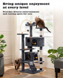 Yaheetech Dark Grey 137Cm Multilevel Cat Tree Tower With Scratching Posts And 2 Condos - thumbnail 7