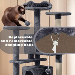 Yaheetech Dark Grey 137Cm Multilevel Cat Tree Tower With Scratching Posts And 2 Condos - thumbnail 5