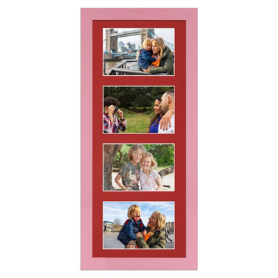 AK Frames 50X20Cm Pastel Pink Modern Multi Photo Frame With Crimson Mount - Holds 4 Apertures (4X) 6X4 Photos - image 1