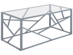 Beliani Design Geometric Glass Coffee Table 100 X 50 Cm Silver Frame - Glam Rectangular Centrepiece - thumbnail 2