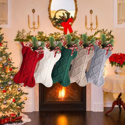Amorly 5Pcs Personalized Bone Shaped Cable Knit Dog Christmas Stockings, Large Knitted Hanging Pet Stockings For Holiday Fireplace Decor - image 1