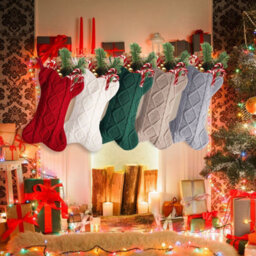 Amorly 5Pcs Personalized Bone Shaped Cable Knit Dog Christmas Stockings, Large Knitted Hanging Pet Stockings For Holiday Fireplace Decor - thumbnail 3
