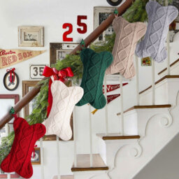 Amorly 5Pcs Personalized Bone Shaped Cable Knit Dog Christmas Stockings, Large Knitted Hanging Pet Stockings For Holiday Fireplace Decor - thumbnail 2
