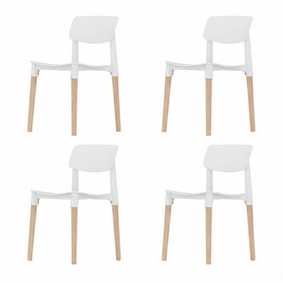 Urbn-Living Urbnliving Set Of 4 Scandinavian Dining Chairs Beech Wood Legs Modern Plastic Seat - White - image 1