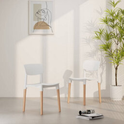Urbn-Living Urbnliving Set Of 4 Scandinavian Dining Chairs Beech Wood Legs Modern Plastic Seat - White - thumbnail 6