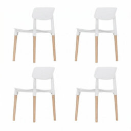 Urbn-Living Urbnliving Set Of 4 Scandinavian Dining Chairs Beech Wood Legs Modern Plastic Seat - White - thumbnail 1