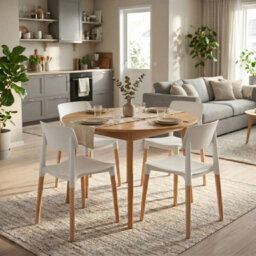 Urbn-Living Urbnliving Set Of 4 Scandinavian Dining Chairs Beech Wood Legs Modern Plastic Seat - White - thumbnail 2