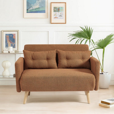 Mattress Guru Roxy Modern 2-Seater Loveseat Sofa, Convertible Fold-Out Sofabed, Borg Fabric, Brown - image 1