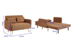 Mattress Guru Roxy Modern 2-Seater Loveseat Sofa, Convertible Fold-Out Sofabed, Borg Fabric, Brown - thumbnail 8