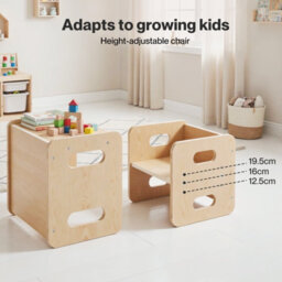 Levede Kids Table And Chair Sets 3-In-1 Adjustable Safe Plywood Light Brown - thumbnail 6