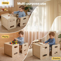 Levede Kids Table And Chair Sets 3-In-1 Adjustable Safe Plywood Light Brown - thumbnail 5