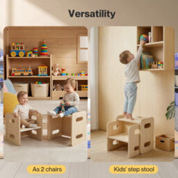 Levede Kids Table And Chair Sets 3-In-1 Adjustable Safe Plywood Light Brown - thumbnail 7