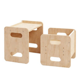 Levede Kids Table And Chair Sets 3-In-1 Adjustable Safe Plywood Light Brown - thumbnail 2