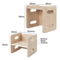 Levede Kids Table And Chair Sets 3-In-1 Adjustable Safe Plywood Light Brown - thumbnail 4