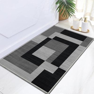 Oxford Homeware Printed Rug, Non-Slip Pet Friendly, Area Rugs And Floor Rug, (Milo Black And Grey, 60X110Cm)