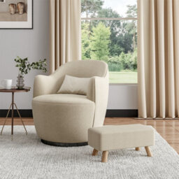 Darphe Beige Tofu-Shaped Footrest With Solid Wooden Legs
