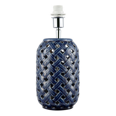 Happy Homewares Lattice Design Ceramic Gloss Table Lamp In Brushed Midnight Blue - image 1