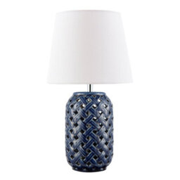 Happy Homewares Lattice Design Ceramic Gloss Table Lamp In Brushed Midnight Blue - thumbnail 5