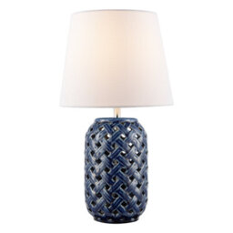 Happy Homewares Lattice Design Ceramic Gloss Table Lamp In Brushed Midnight Blue - thumbnail 4