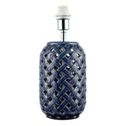 Happy Homewares Lattice Design Ceramic Gloss Table Lamp In Brushed Midnight Blue - thumbnail 1