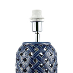 Happy Homewares Lattice Design Ceramic Gloss Table Lamp In Brushed Midnight Blue - thumbnail 2