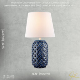 Happy Homewares Lattice Design Ceramic Gloss Table Lamp In Brushed Midnight Blue - thumbnail 7