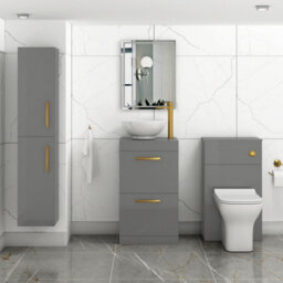 Royal Bathrooms 500mm Floor Standing Vanity Unit 2 Drawer Indigo Grey Gloss & Countertop Basin - Breeze With Brushed Brass Handle - thumbnail 2