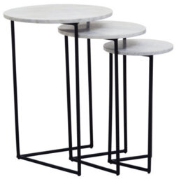 Orsina Nest Of 3 Natural Marble Top Side Tables Set, Round  End Tables For Home, Black Powder Coated Open Frame - thumbnail 5