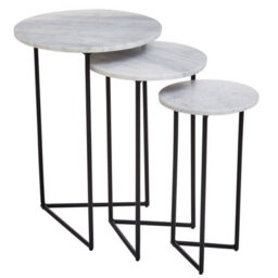 Orsina Nest Of 3 Natural Marble Top Side Tables Set, Round  End Tables For Home, Black Powder Coated Open Frame - thumbnail 3