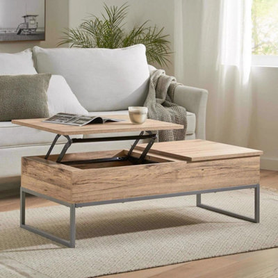 Light Oak Lift Up Storage Coffee Table Metal Frame Living Furniture - image 1