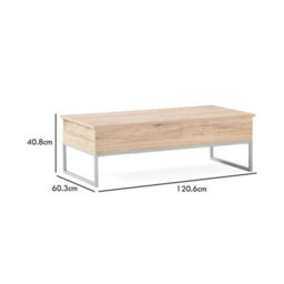 Light Oak Lift Up Storage Coffee Table Metal Frame Living Furniture - thumbnail 2