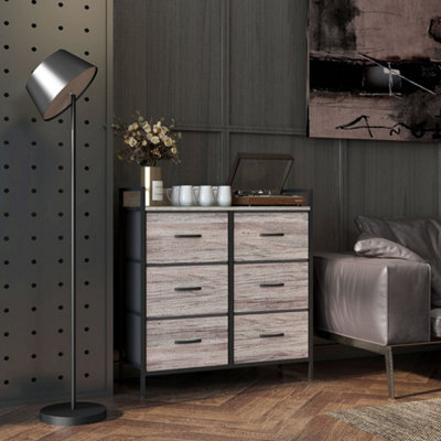 Homcom Bedroom Chest Of Drawers 6 Drawer Dresser W/ Shelf, Grey Wood Effect - image 1