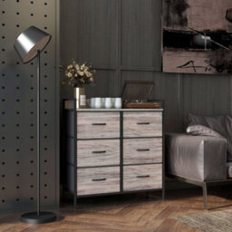 Homcom Bedroom Chest Of Drawers 6 Drawer Dresser W/ Shelf, Grey Wood Effect
