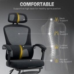 Mesh Ergonomic Office Chair With Lumbar Support, Headrest, Black - thumbnail 6