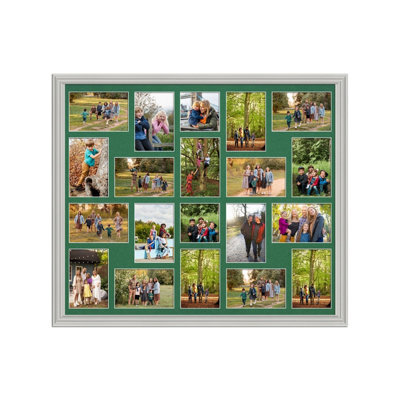AK Frames 80X70Cm Light Grey Classic Multi Photo Frame With Emerald Mount - Holds 20 Apertures (18X) 6X4, (2X) 4X4 Photos - image 1