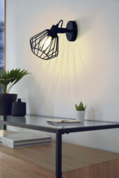 Stylish Black Wire Cage Ceiling Spot Light With 2 Matching Wall Lamps - thumbnail 4