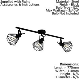 Stylish Black Wire Cage Ceiling Spot Light With 2 Matching Wall Lamps - thumbnail 2