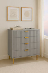 Home Treats Ridged Chest Of Drawers Large Set Of 5 Drawers Taupe Bedroom Dresser - thumbnail 2