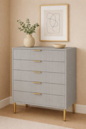 Home Treats Ridged Chest Of Drawers Large Set Of 5 Drawers Taupe Bedroom Dresser
