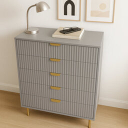 Home Treats Ridged Chest Of Drawers Large Set Of 5 Drawers Taupe Bedroom Dresser - thumbnail 3