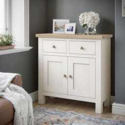 Farro Coconut White Mini Sideboard With Washed Oak Top - Fully Assembled By Roseland Furniture - thumbnail 5