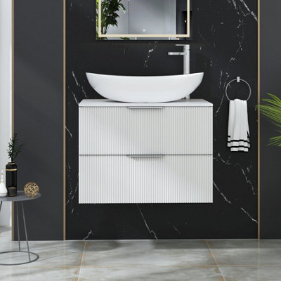 Royal Bathrooms Evora 700mm Matt White Fluted Wall Hung Countertop Vanity Unit 2 Drawer With Cesar Basin - image 1