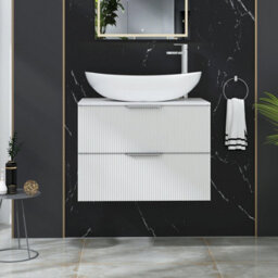 Royal Bathrooms Evora 700mm Matt White Fluted Wall Hung Countertop Vanity Unit 2 Drawer With Cesar Basin - thumbnail 1