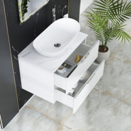 Royal Bathrooms Evora 700mm Matt White Fluted Wall Hung Countertop Vanity Unit 2 Drawer With Cesar Basin - thumbnail 3