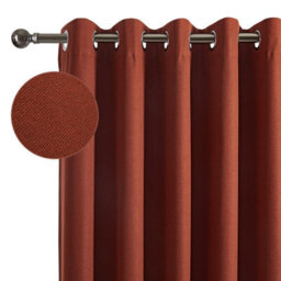 Moonlight Bedding 100%blackout Eyelet Linen Texture Curtain Pair Thermal Energy Efficient Window Curtain (Rust, 66''x54'') - thumbnail 1
