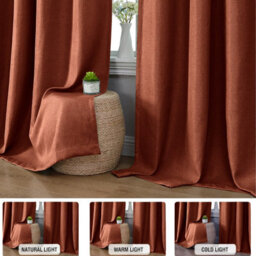 Moonlight Bedding 100%blackout Eyelet Linen Texture Curtain Pair Thermal Energy Efficient Window Curtain (Rust, 66''x54'') - thumbnail 5